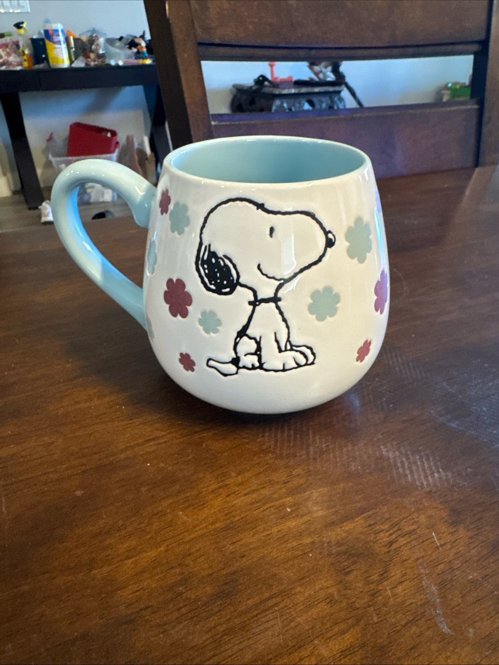 Snoopy Floral Ceramic Coffee Mug - Light Blue Interior